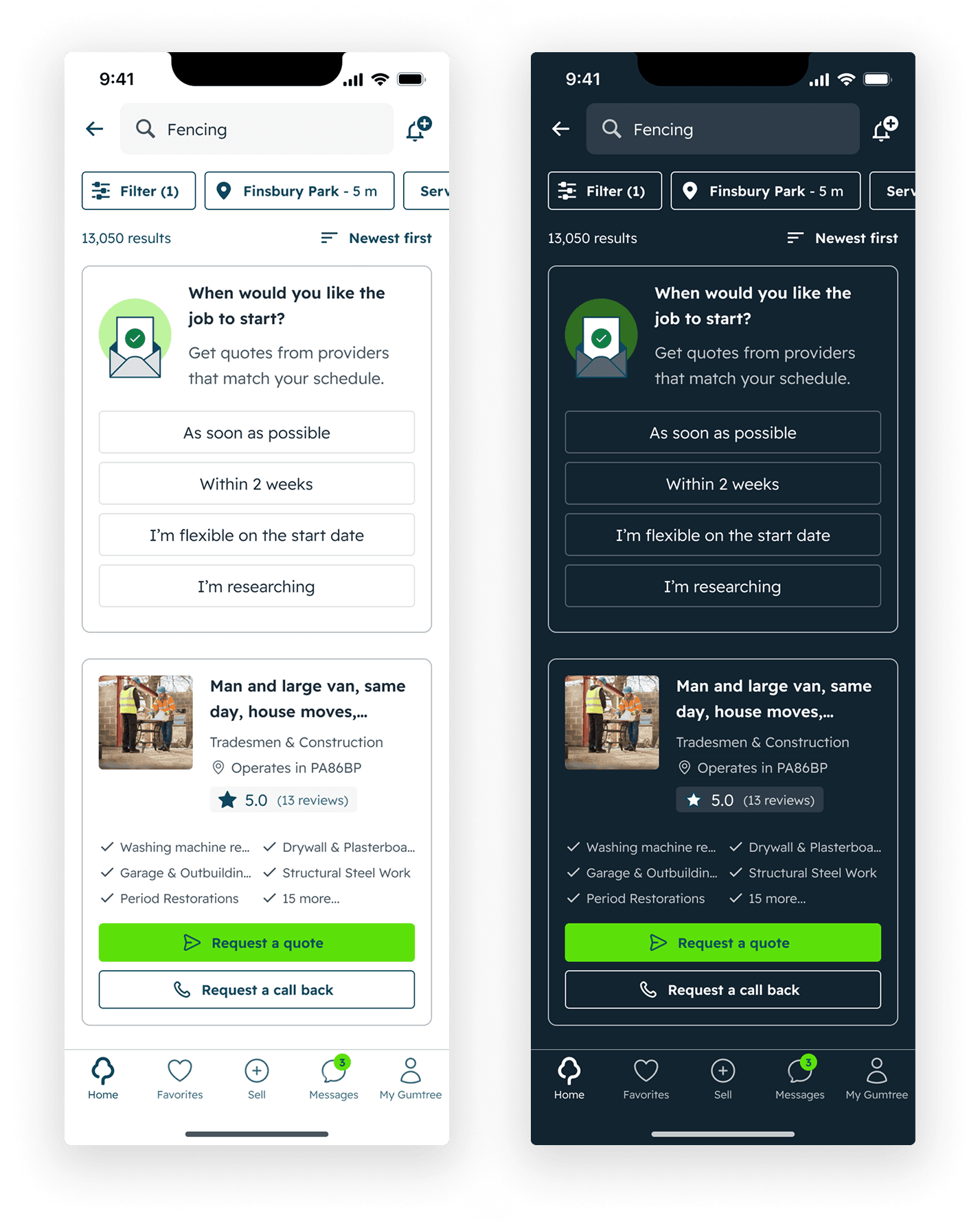 Search Results Page showing Bark integration with enhanced provider cards, ratings, and improved CTAs