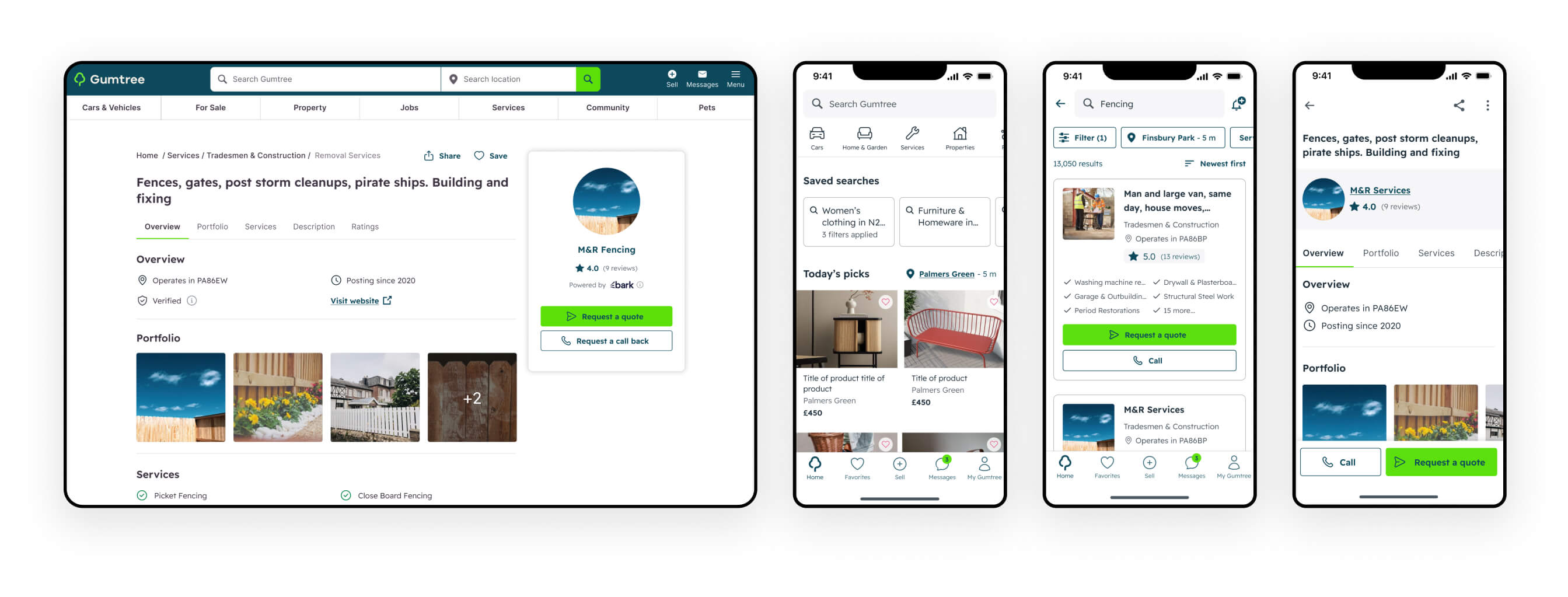 Gumtree Services redesign showing improved user experience and engagement metrics