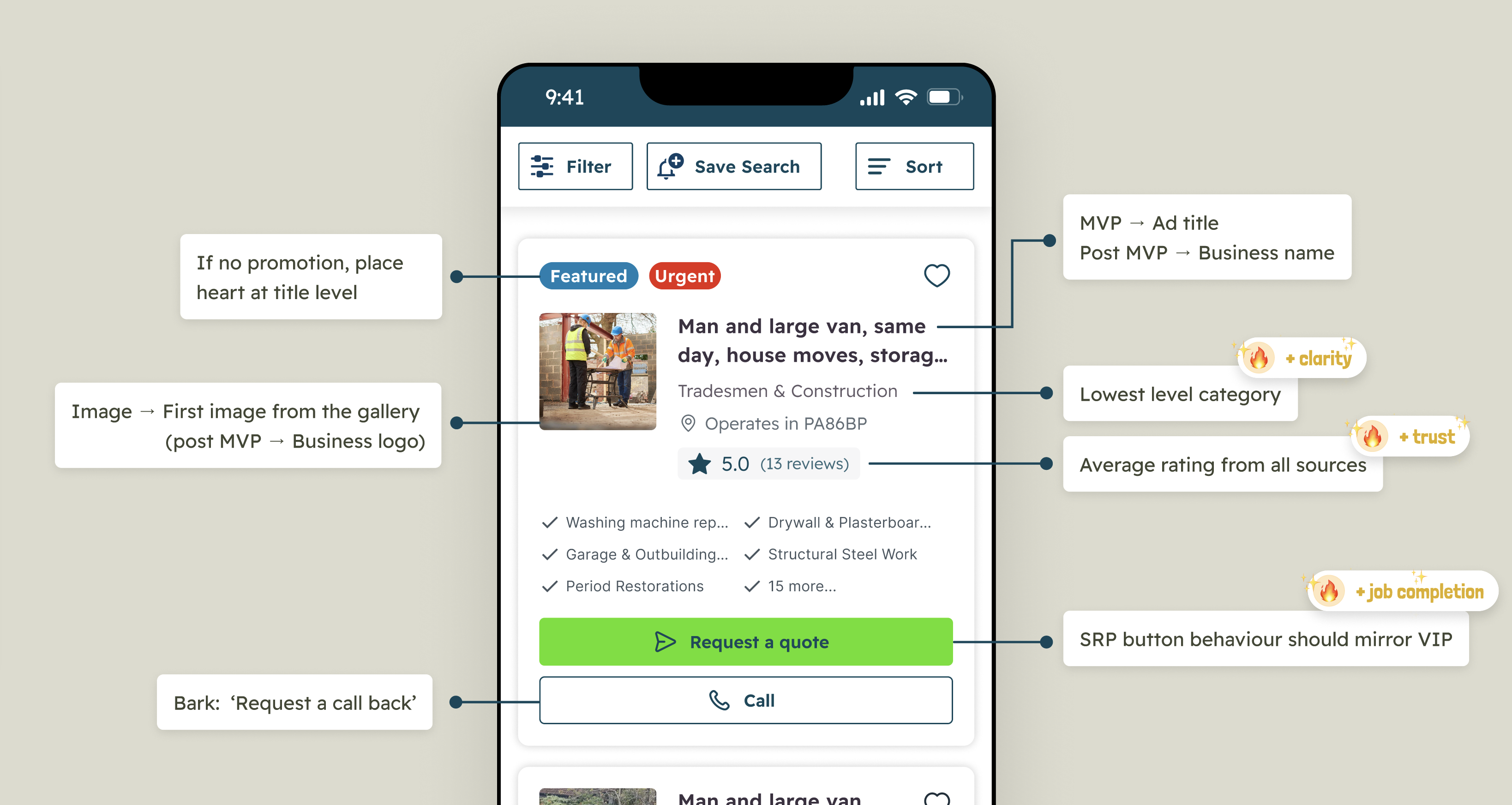 Search results page showing Bark provider listings with enhanced filtering and sorting