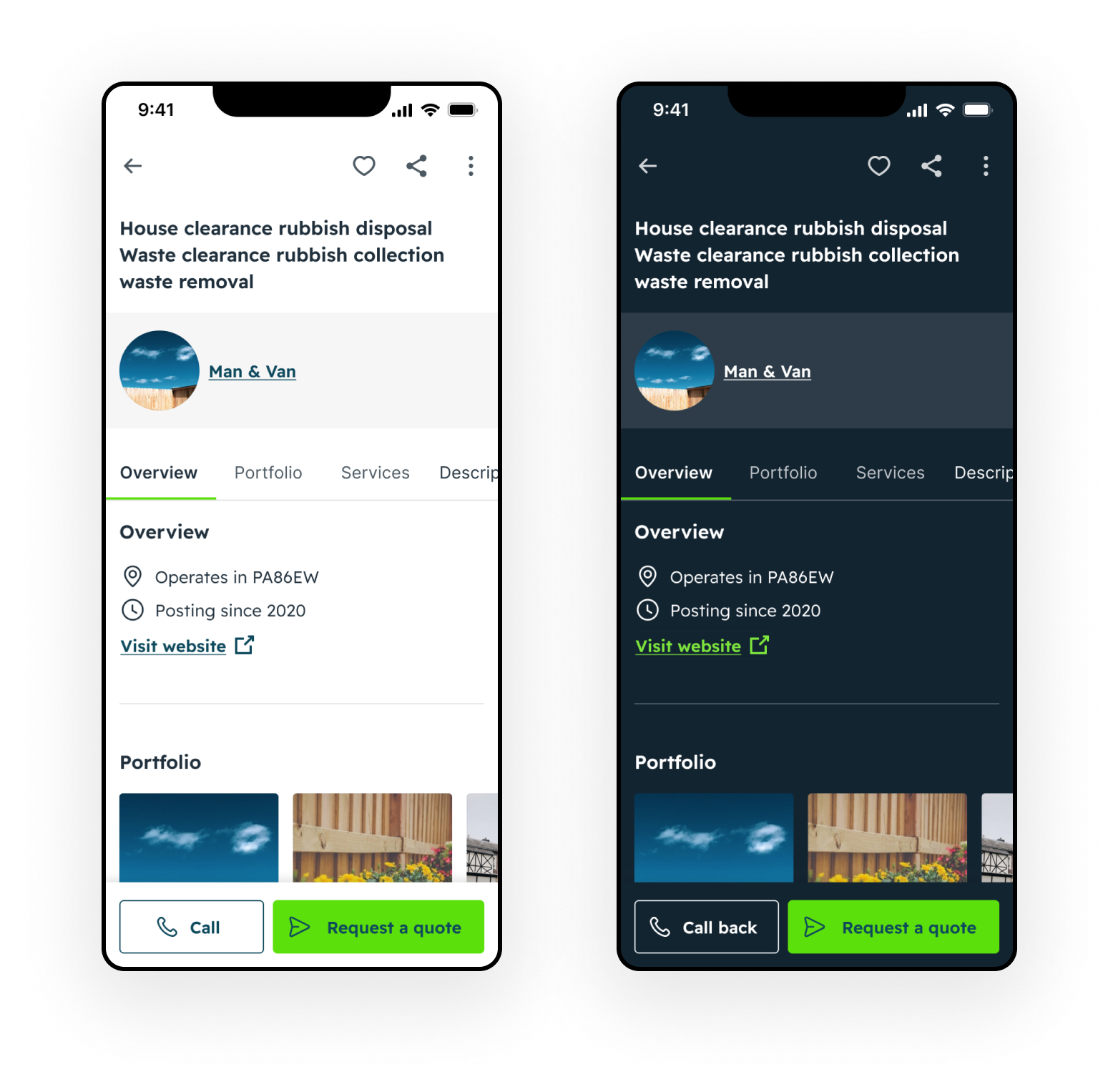 View Item Page showing enhanced Bark provider profile with verified skills, ratings, and improved CTAs