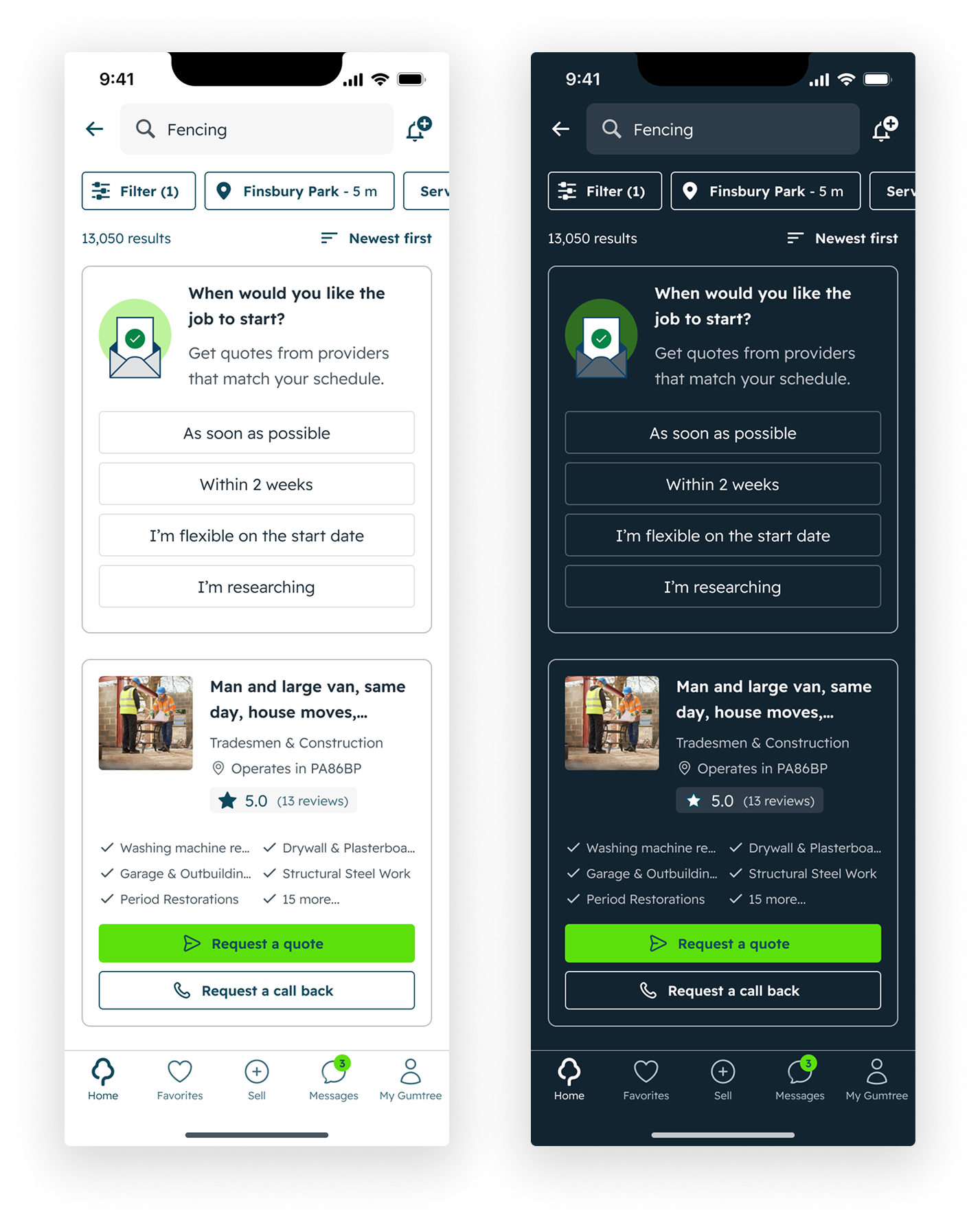 Search Results Page showing Bark integration with enhanced provider cards, ratings, and improved CTAs